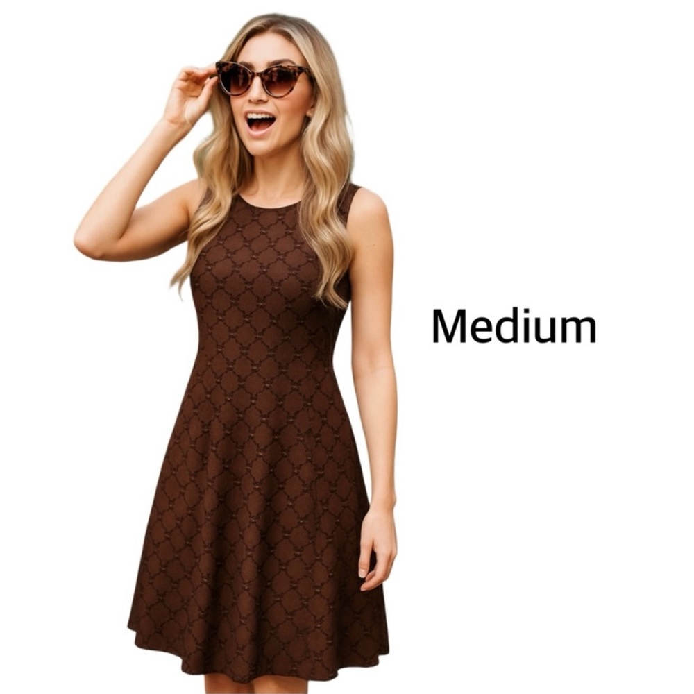 Jones New York Brown Sleeveless A-Line Midi Dress